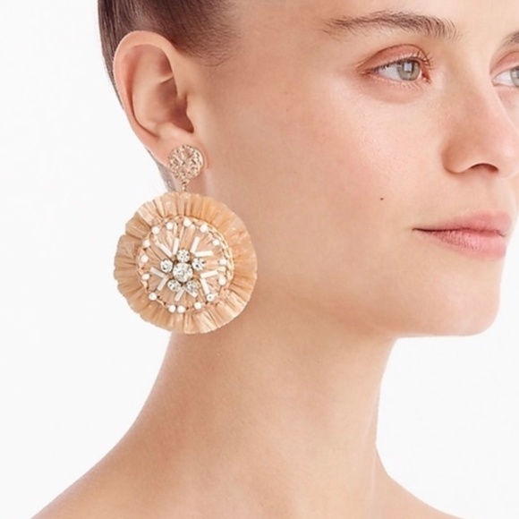 J.Crew Red Raffia Statement Earrings Beaded Crystal Fringe Boho Glam Resort - Picture 10 of 11